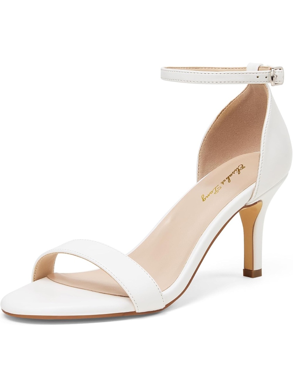 White Ankle-Strap Mid Heel Sandals